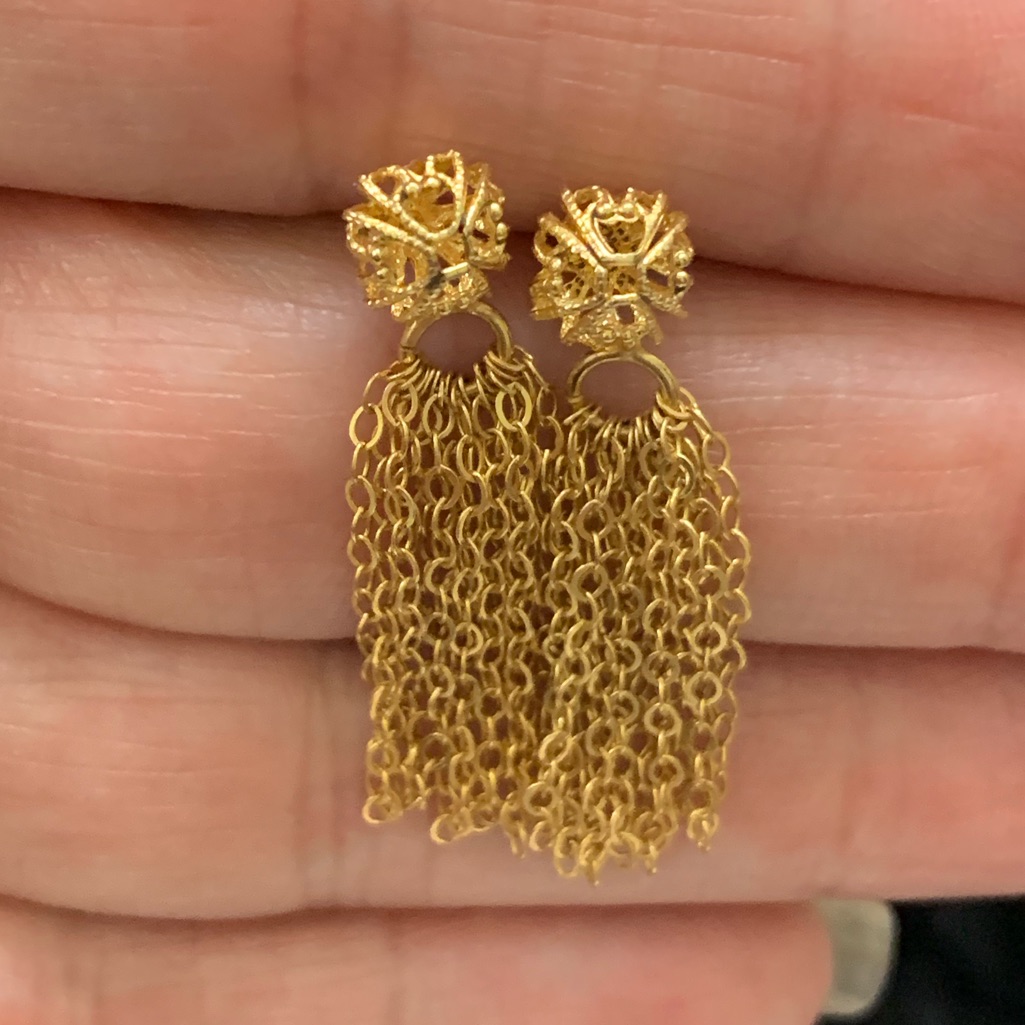 Fantastic 14k Solid Yg Dangle Tassel Earrings